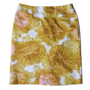 Talbots Skirt 4P Yellow Pink Floral Tapestry Pencil Skirt Spring Summer Career